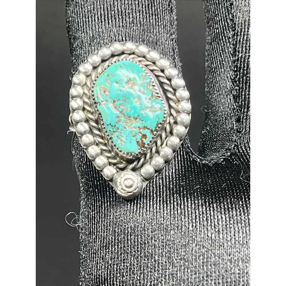 Sterling Ring 925 Turquoise Ring Size 8 Navajo Inspired Signed RL Vintage Chunky